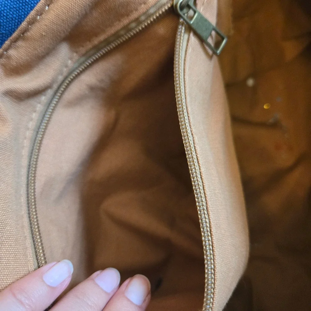Sechunk Blue Canvas Messenger Bag VTG Leather Trim Military Satchel Crossbody